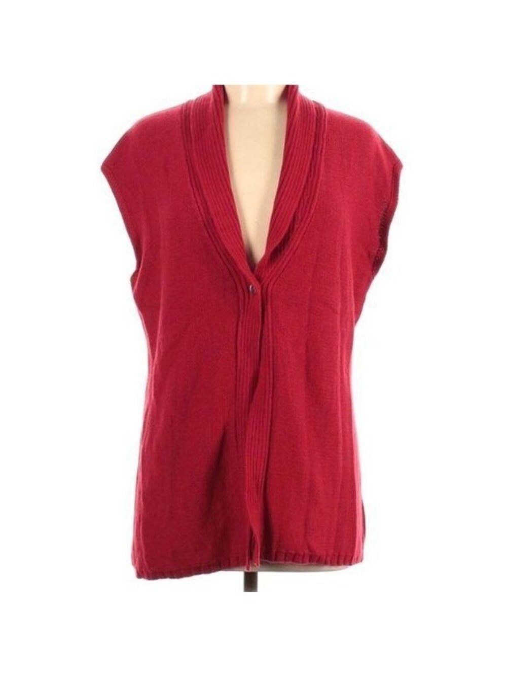 Coldwater Creek Red Ribbed Open Front Knit Vest M 10-12 Cotton Blend Womens